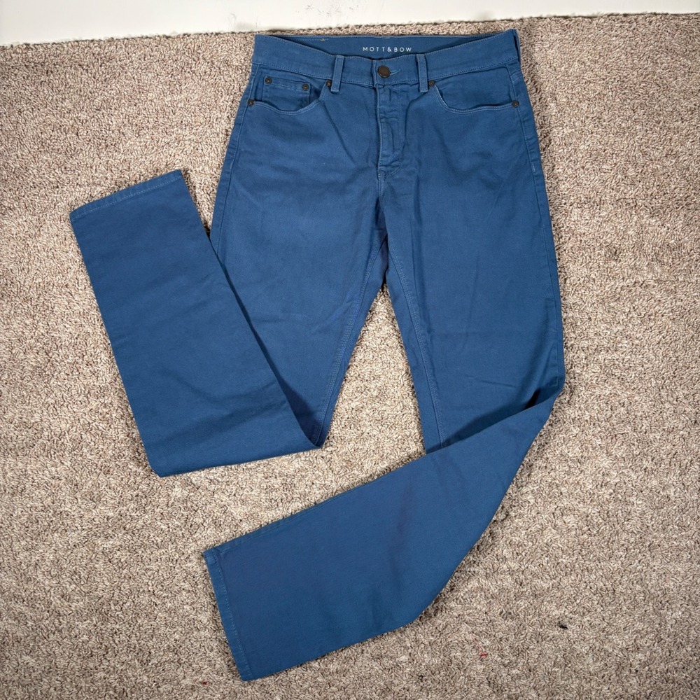Mott & Bow Mens Slim Fit Twill Chino Pants Slate Blue 30x32‎ Stretch Five-Pocket
